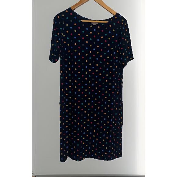 J Jill Dress Navy Blue multicolor Polka-dots Size Medium 8 100% Rayon - Picture 1 of 7